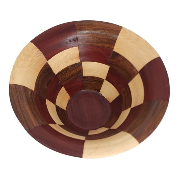 Rosewood, Padauk, Maple Wood Bowl Segmented Turned 8.75" Diameter Made in US - Picture 2 of 8